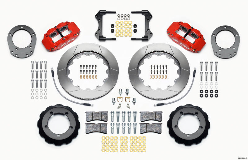 WIL Superlite Brake Kit - Wilwood Narrow Superlite 4R Front Hat Kit 14.00in Red 76-77 Ford Bronco Dana 44 w/Lines