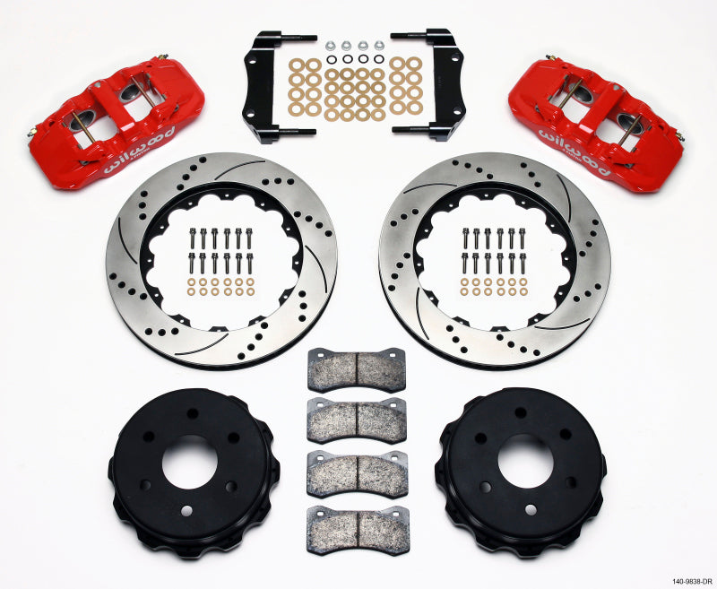 WIL Aero Brake Kit - Wilwood AERO4 RearTruck Kit 14.25in Drill Red 1999-2010 GM 1500-SUV 2 Piston OE Caliper