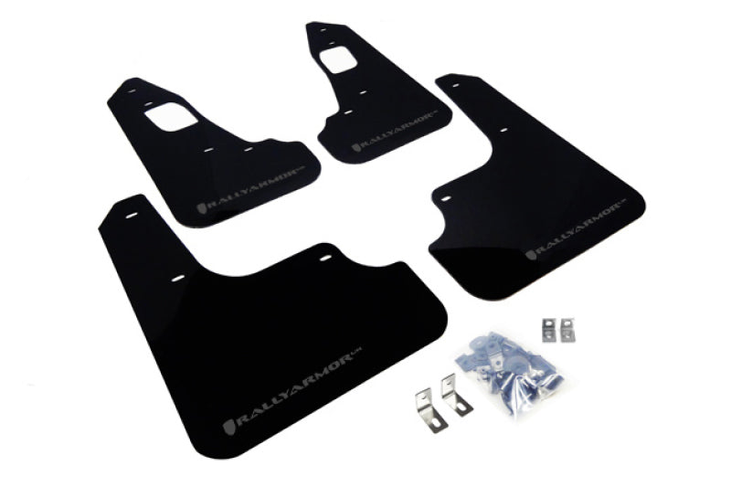 RAL UR Blk Flap/Grey Logo - Rally Armor 08-17 Mitsubishi EVO X Black UR Mud Flap w/ Grey Logo