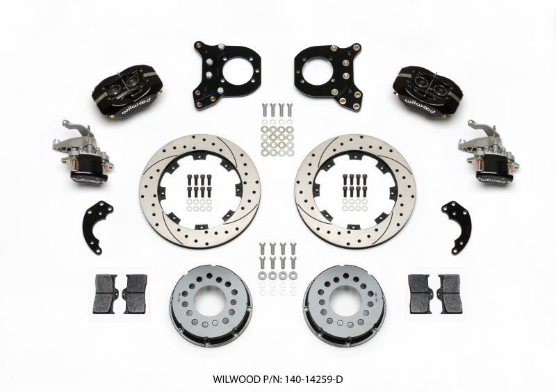 WIL Dynalite Brake Kit - Wilwood Forged Dynalite P/S Rear Kit w/MC4 P-Brake Drilled Chev 12 Bolt w/Clip Elimin-Staggered