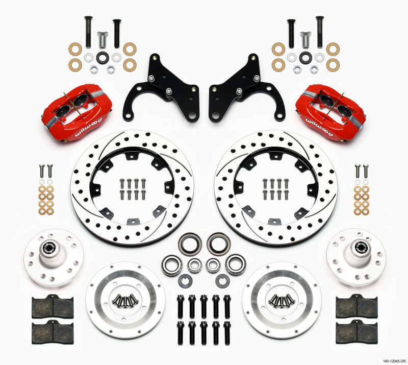 WIL Dynalite Brake Kit - Wilwood Forged Dynalite Front Kit 12.19in Drilled Red 69-70 Impala Drum/Disc 69-82 Vette
