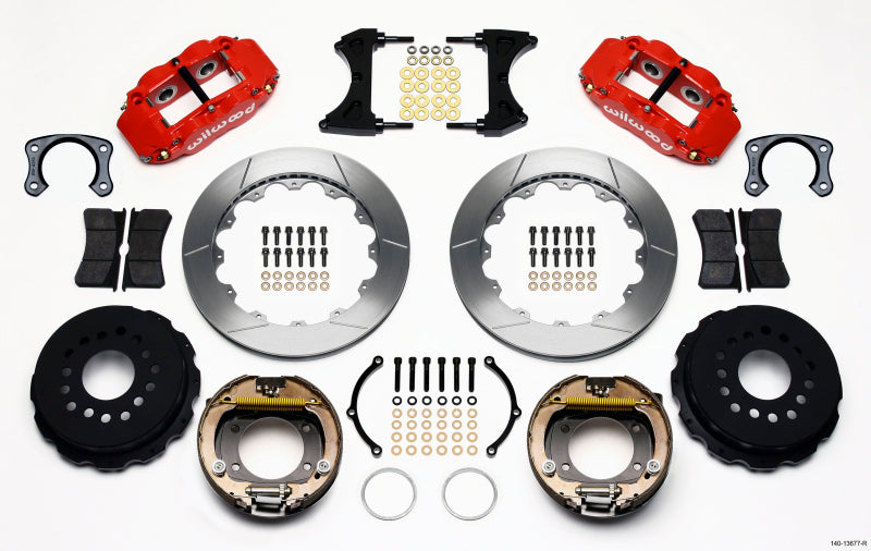 WIL Superlite Brake Kit - Wilwood Narrow Superlite 4R Rear P-Brk Kit 12.88in Red Big Ford New Style 2.50in Off Stag Mount