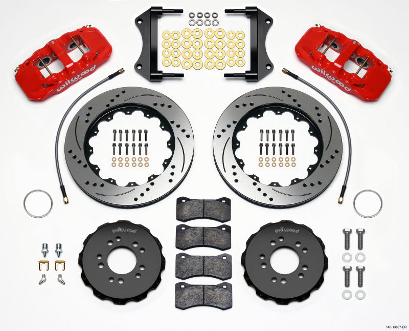 WIL Aero Brake Kit - Wilwood AERO6 Front Hat Kit 14.25 Drilled Red 2014-Up Corvette C7 w/Lines