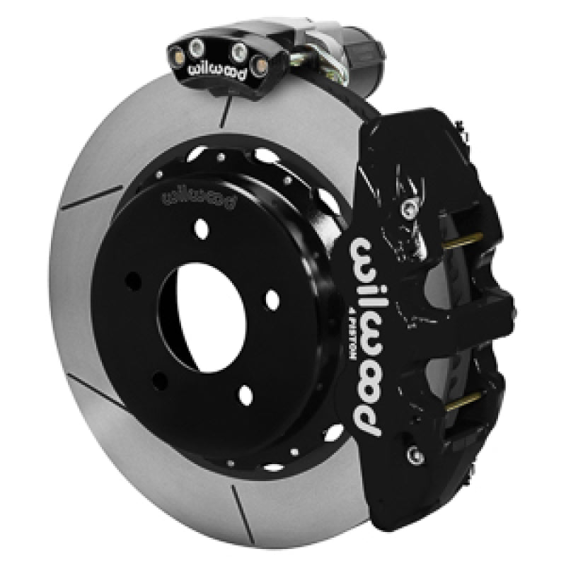 WIL Aero Brake Kit - Wilwood 88-98 GM C1500 Aero4 Rear Electronic Parking Brake Kit 14in Rotor 3.25in Offset - Blk