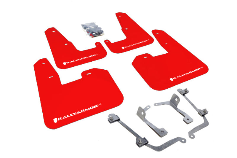 RAL UR Red Flap/Wht Logo - Rally Armor 08-11 Subaru STI (Hatch Only) / 11-14 WRX (Hatch Only) Red UR Mud Flap w/White Logo