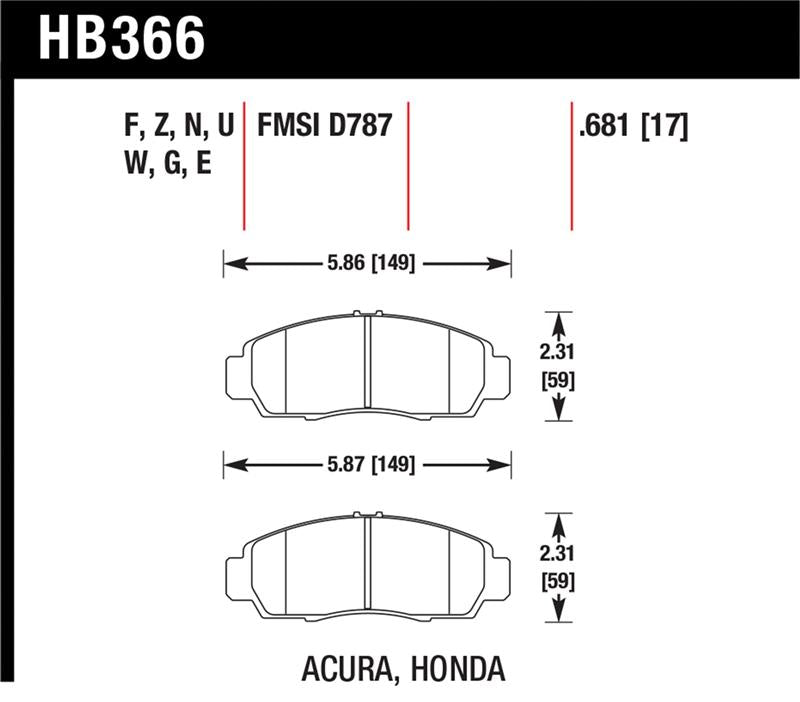 HAWK HPS 5.0 Brake Pad Sets - Hawk 2001-2003 Acura CL Type-S HPS 5.0 Front Brake Pads