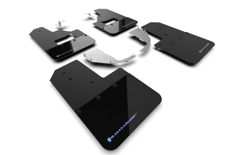 RAL Hybrid Blk Flap/Blue - Rally Armor 21-25 Ford Bronco (Steel Bmpr + RB - NO Rptr/Sprt) Blk Mud Flap w/Area Blue Logo
