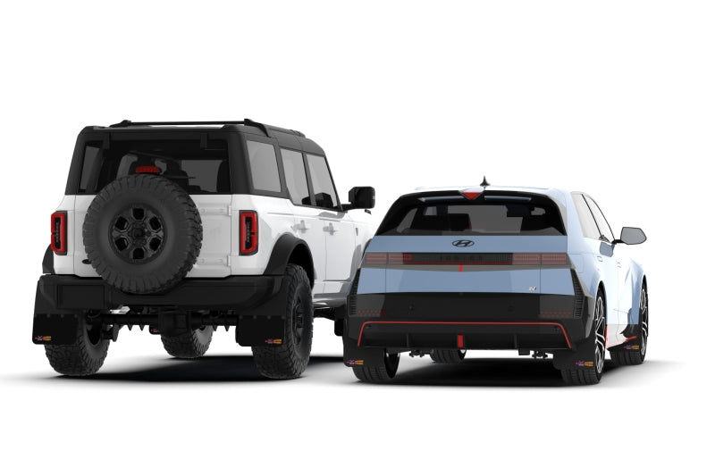 RAL BCE Black Flap / Pink Logo - Rally Armor 21-25 Ford Bronco RR-PL Rock Rail-Plastic Rear Bumper Black Mud Flap BCE Pink Logo