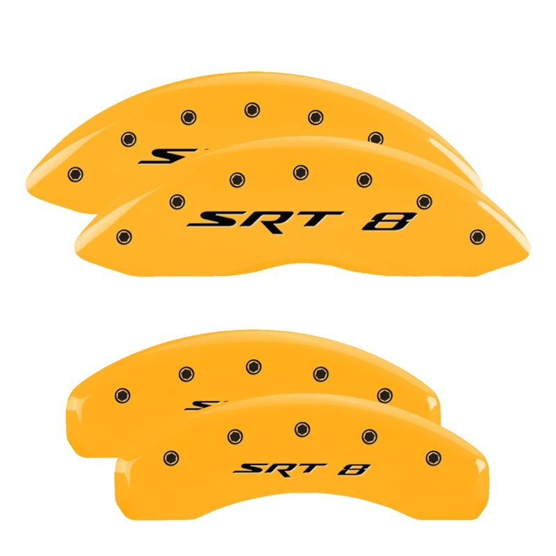 MGP Caliper Covers 4 Logo - MGP 4 Caliper Covers Engraved Front & Rear 11-18 Jeep Grand Cherokee Yellow Finish Black SRT-8 Logo