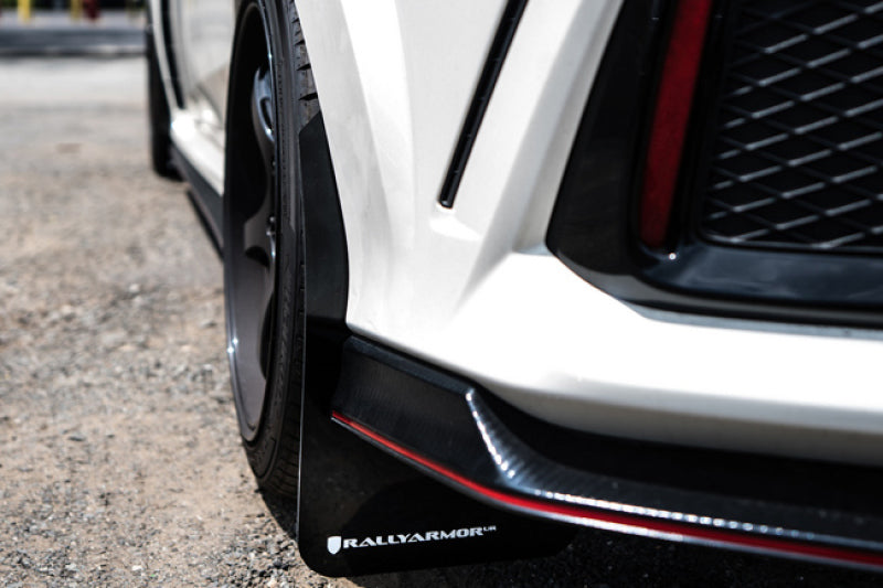 RAL UR Blk Flap/Wht Logo - Rally Armor 17-22 Honda Civic Type R Black UR Mud Flap w/White Logo