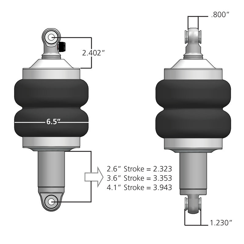 RID HQ Air Shock Kits - Ridetech HQ Series ShockWaves 2.6in travel 6.5in dia Double Convoluted .625in bearing/.625in Bearing
