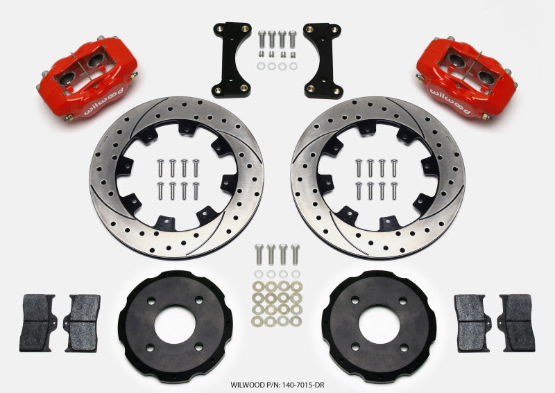 WIL Dynalite Brake Kit - Wilwood Forged Dynalite Front Hat Kit 12.19in Drilled Red 2002 Mitsubishi Lancer