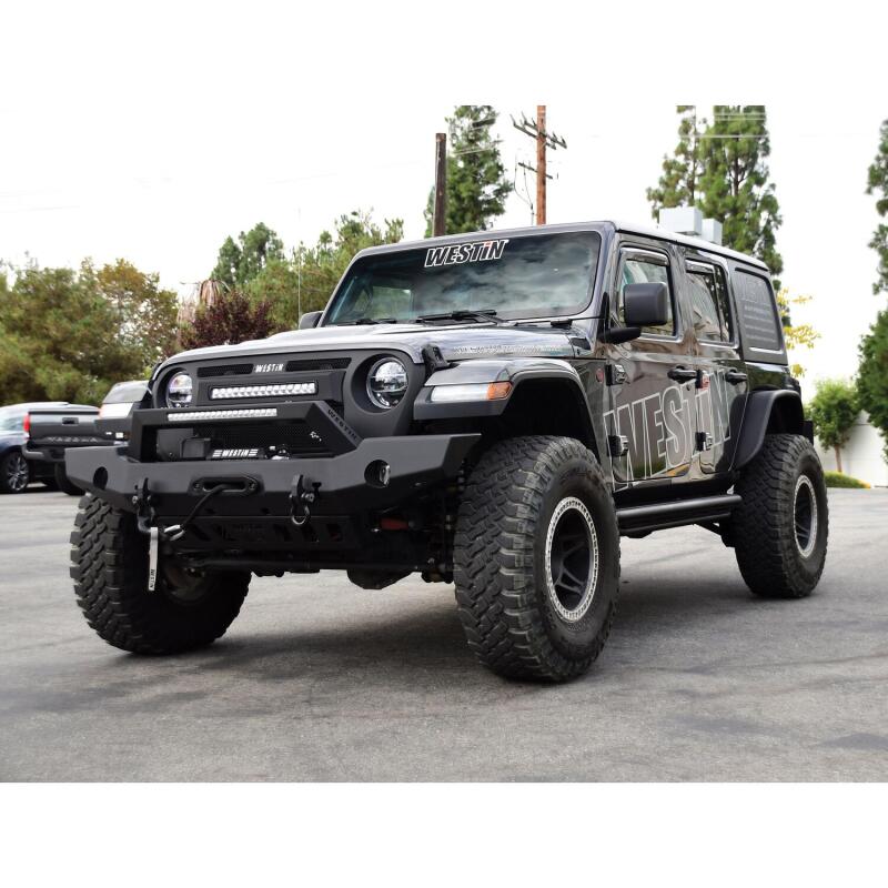 WES WJ2 Bumpers - Westin 18-20 Jeep Wrangler WJ2 Full Width Front Bumper w/LED Light Bar Mount Textured Black