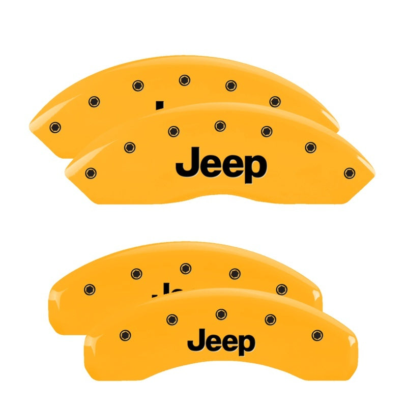 MGP Caliper Covers 4 Logo - MGP 4 Caliper Covers Engraved Front & Rear Jeep Yellow Finish Black Char 2018 Jeep Wrangler