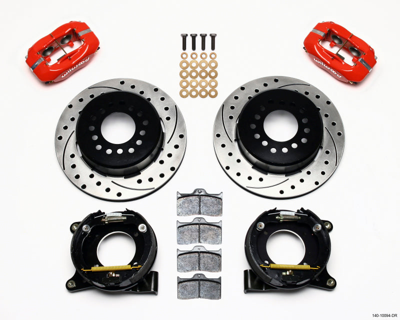 WIL Dynalite Brake Kit - Wilwood Forged Dynalite P/S Park Brake Kit Drilled Red Chevy C-10 2.42 Offset 5-lug