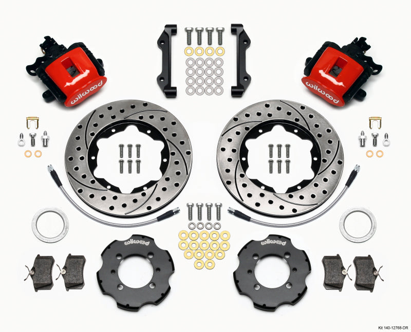 WIL Parking Brake Brake Kit - Wilwood Combination Parking Brake Rear Kit 11.00in Drilled Red 2012 Fiat 500 w/ Lines