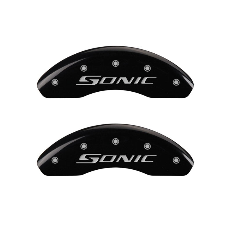MGP Caliper Covers 2 Logo - MGP Front set 2 Caliper Covers Engraved Front Sonic Black finish silver ch