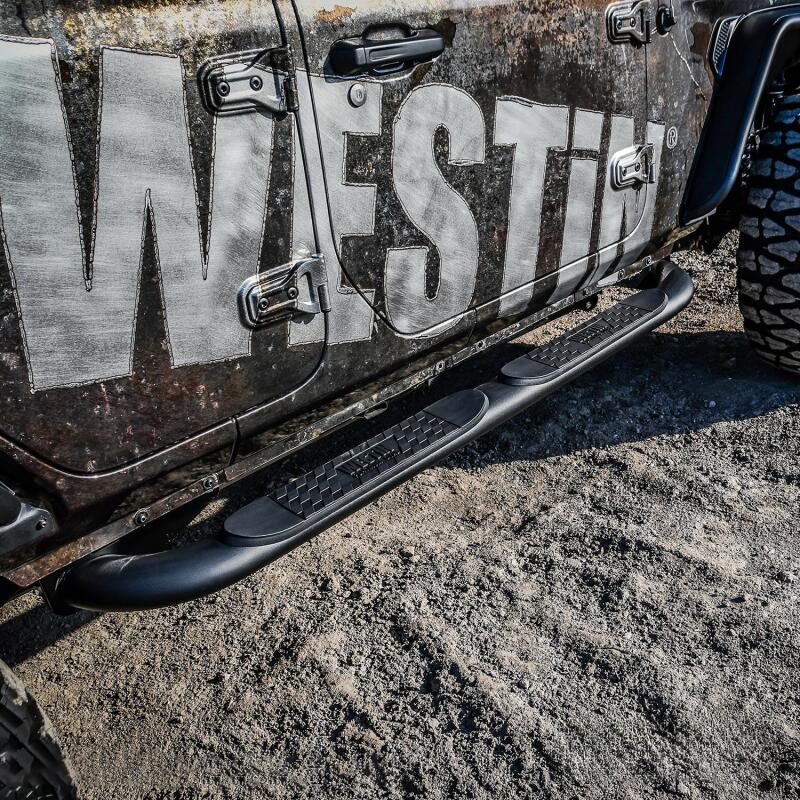WES Nerf Bars - Platinum 4 - Westin 18-22 Jeep Wrangler JLU 4dr Platinum 4 Oval Nerf Step Bars - Tex. Blk