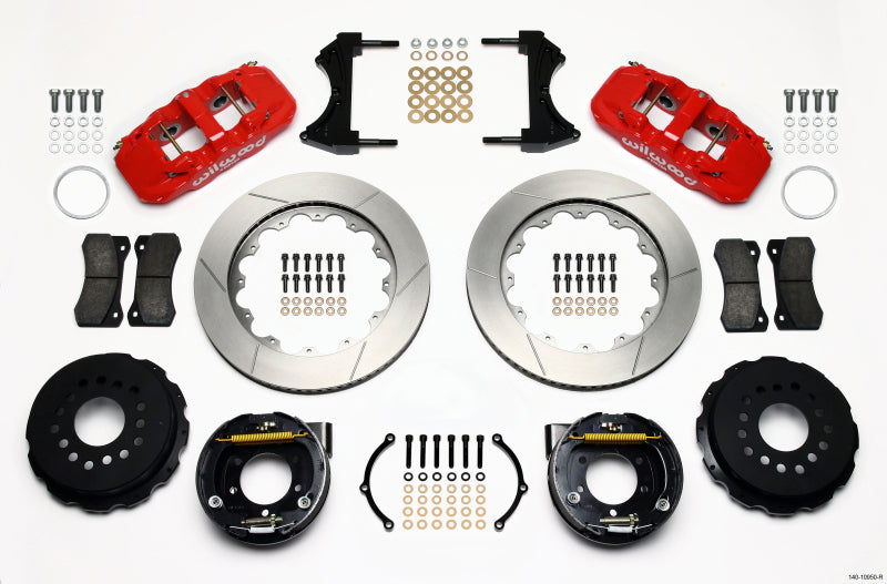 WIL Aero Brake Kit - Wilwood AERO4 Rear P-Brake Kit 14.00in Red 2005-2014 Mustang