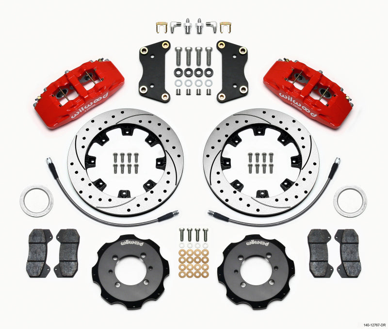 WIL Dynapro Brake Kit - Wilwood Dynapro 6 Front Hat Kit 12.19in Drilled Red 2012 Fiat 500 w/ Lines