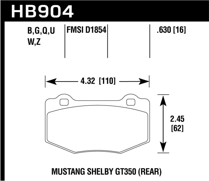 HAWK DTC-60 Brake Pad Sets - Hawk 15-17 Ford Mustang DTC-60 Compound Rear Brake Pads