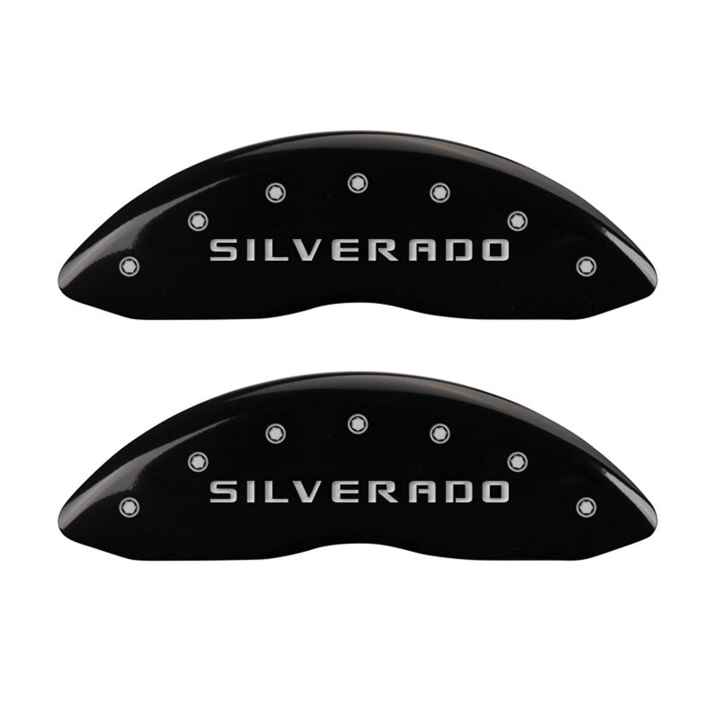 MGP Caliper Covers 2 Logo - MGP Front set 2 Caliper Covers Engraved Front Silverado Black finish silver ch