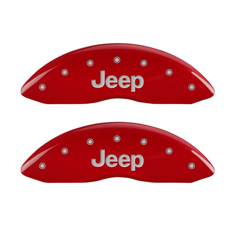 MGP Caliper Covers 2 Logo - MGP Front set 2 Caliper Covers Engraved Front JEEP Red finish silver ch