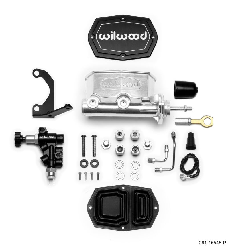 WIL Master Cylinder - Wilwood Compact Tandem M/C - 1.12in Bore w/Bracket and Valve fits Mustang (Pushrod) - Ball Burnished