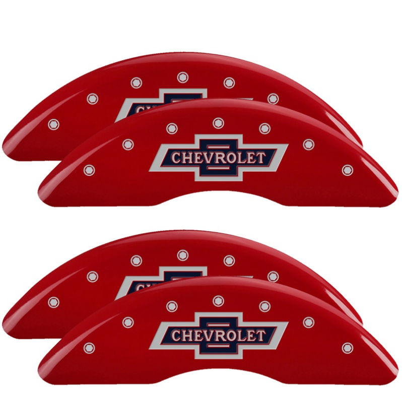 MGP Caliper Covers 4 Logo - MGP 4 Caliper Covers Engraved F & R 100th Anniv Red Finish Silver Char 2019 Chevy Silverado 3500 HD