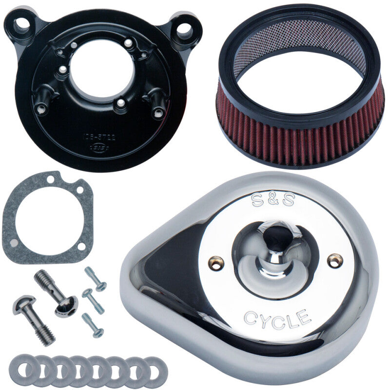 SSC Air Cleaner Kits - S&S Cycle 84-99 BT w/ Super E/G Carb Stealth Air Cleaner Kit w/ Chrome Slasher Teardrop
