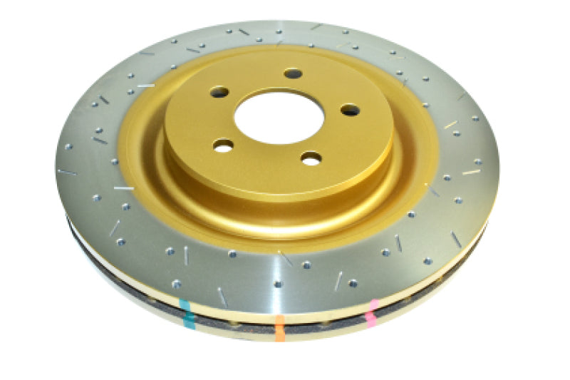 DBA 4000 Slot&Drill Rotors - DBA 14-17 Audi RS7 Rear T3 Silver Hat Cross Drilled & Dimpled 4000 Series Rotor