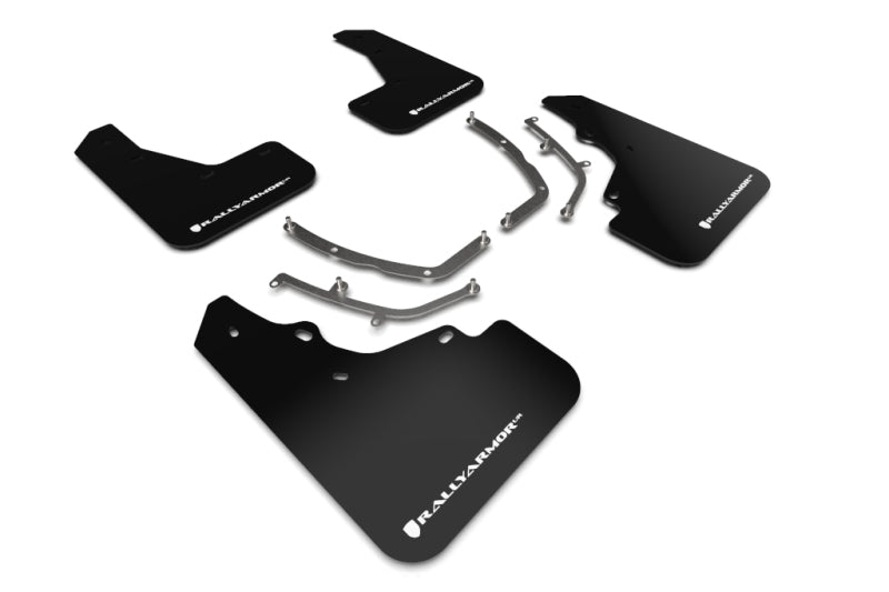 RAL UR Blk Flap/Wht Logo - Rally Armor 19-25 Mazda3 Hatchback Black UR Mud Flap w/White Logo