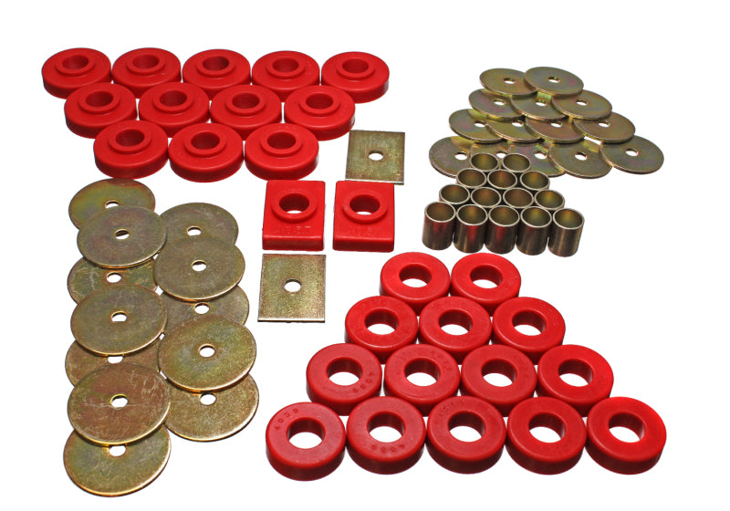 ES Body Mounts - Red - Energy Suspension 55-57 Chevy Full Size (Belair/Caprice/Impala) Red Body Mount Set