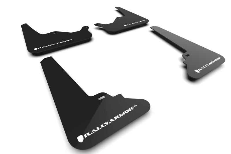 RAL UR Blk Flap/Wht Logo - Rally Armor 21-25 Tesla Model S / S Plaid Black UR Mud Flap w/White Logo