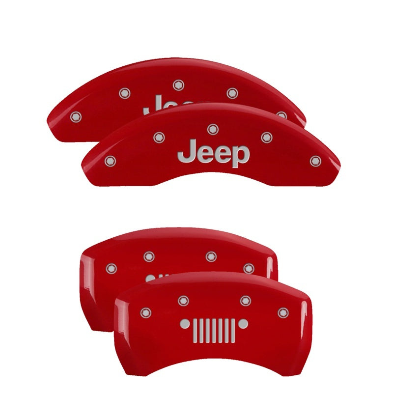 MGP Caliper Covers 4 Logo - MGP 4 Caliper Covers Engraved Front JEEP Engraved Rear JEEP Grill logo Red finish silver ch