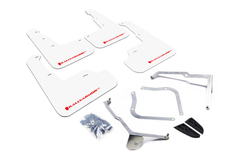 RAL UR White Flap/Red Logo - Rally Armor 15-21 Subaru WRX/STI White UR Mud Flap w/Red Logo