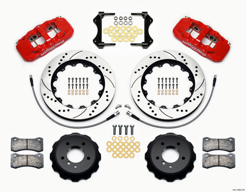 WIL Aero Brake Kit - Wilwood AERO6 Front Hat Kit 14.00 Drilled Red 2007-2011 BMW E90 Series w/Lines