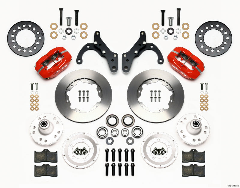 WIL Dynalite Brake Kit - Wilwood Forged Dynalite Front Kit 11.00in Red 65-68 Chevy Impala -Drum Spindle