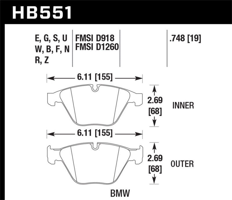 HAWK Ceramic Brake Pad Sets - Hawk 07-09 BMW 335d/335i/335xi / 08-09 328i/M3 Performance Ceramic Street Front Brake Pads