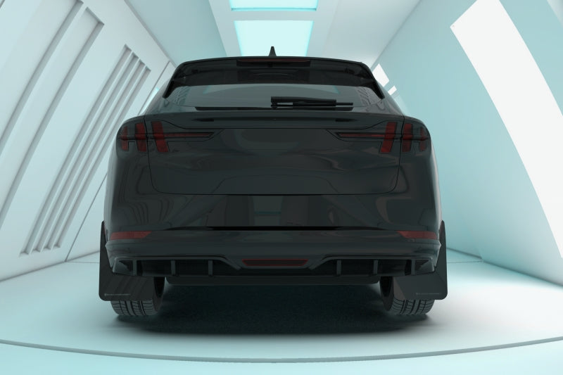 RAL UR Blk Flap/Wht Logo - Rally Armor 21-26 Ford Mustang Mach-E/GT/Rally Black Mud Flap w/White Logo