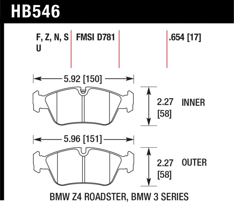 HAWK HPS 5.0 Brake Pad Sets - Hawk 08 BMW Z4 3.0L HPS 5.0 Front Brake Pads