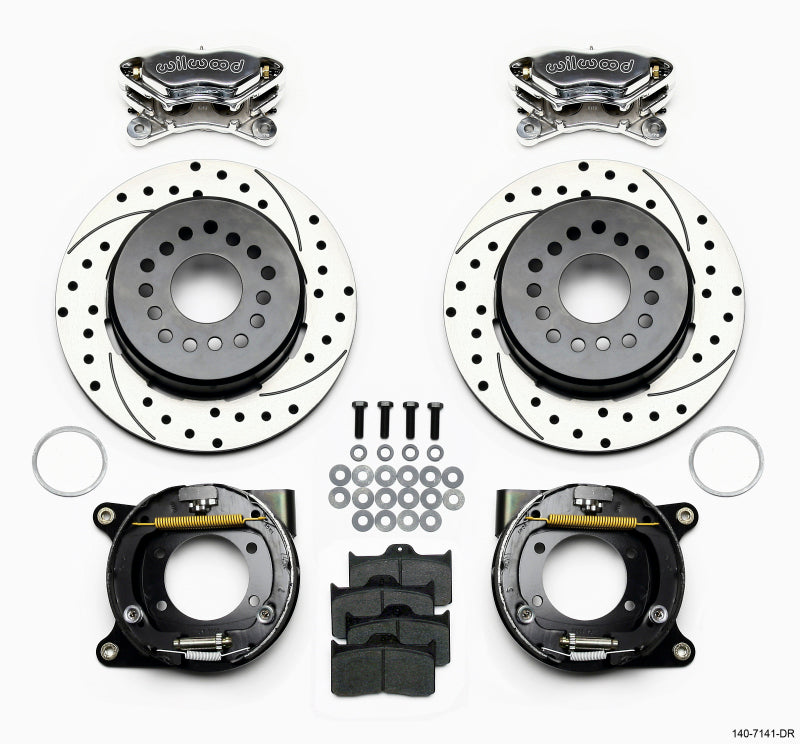 WIL Dynalite Brake Kit - Wilwood Forged Dynalite P/S P-B Kit Drilled Polished Chevy 12 Bolt w/ C-Clips