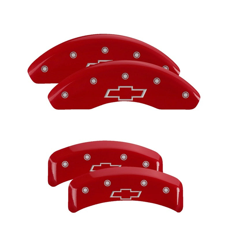 MGP Caliper Covers 4 Logo - MGP 4 Caliper Covers Engraved Front & Rear Bowtie Red finish silver ch