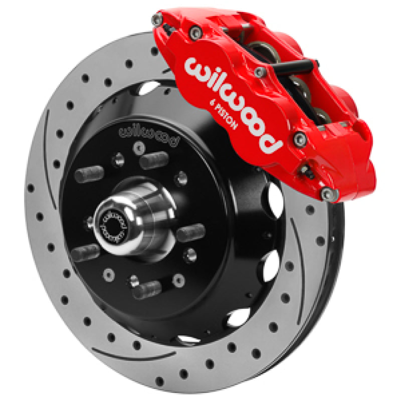 WIL Superlite Brake Kit - Wilwood Forged 6 Piston Red Superlite Caliper GT 48 Vane Spec37 Drilled & Slotted Rotor - 12.88x1.25