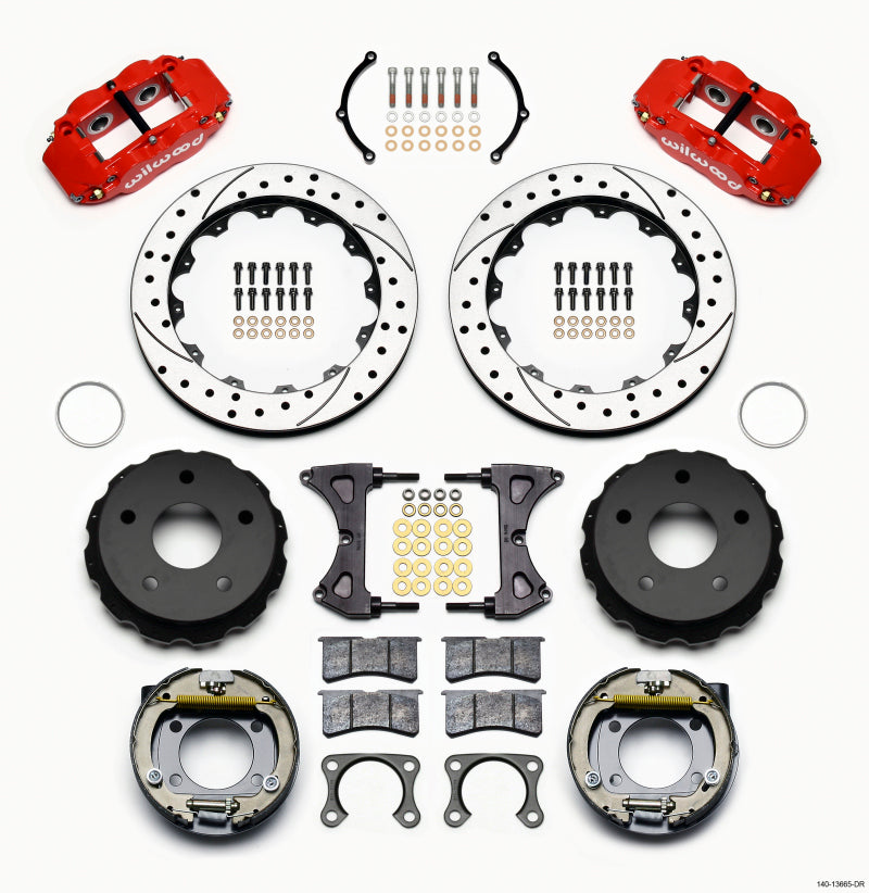 WIL Superlite Brake Kit - Wilwood Narrow Superlite 4R Rear P-Brk Kit 12.88in Drilled Red Big Ford 2.38in Off Bronco 5 x 5.50