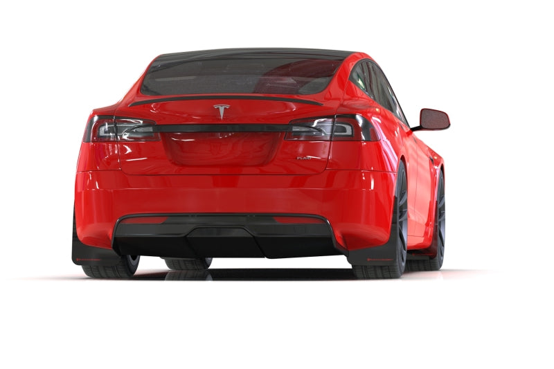 RAL UR Blk Flap/Wht Logo - Rally Armor 21-25 Tesla Model S / S Plaid Black UR Mud Flap w/White Logo
