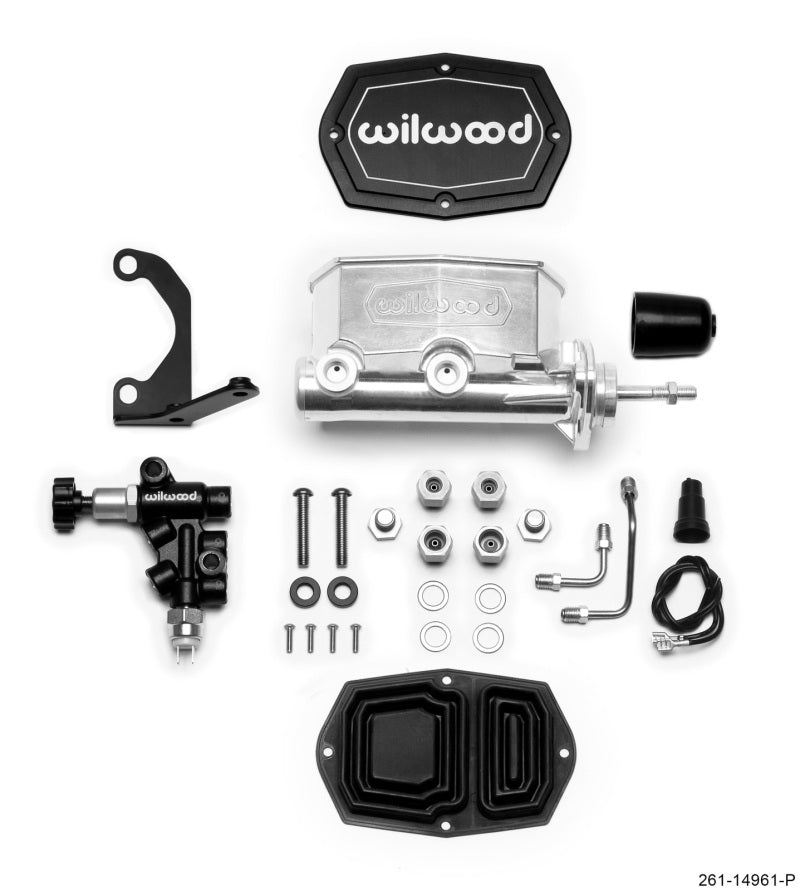 WIL Master Cylinder - Wilwood Compact Tandem M/C - 7/8in Bore - w/Bracket and Valve (Pushrod) - Ball Burnished