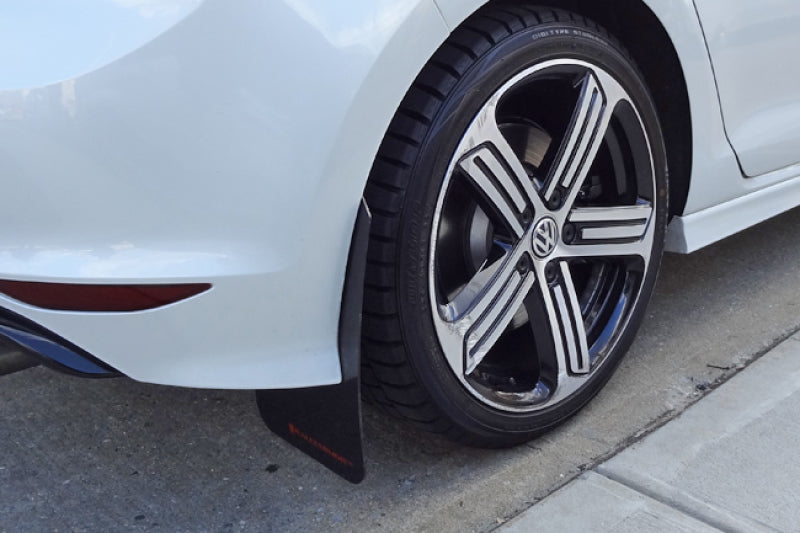RAL UR Blk Flap/Wht Logo - Rally Armor 15-17.5 MKVII VW Golf R Black UR Mud Flap w/White Logo