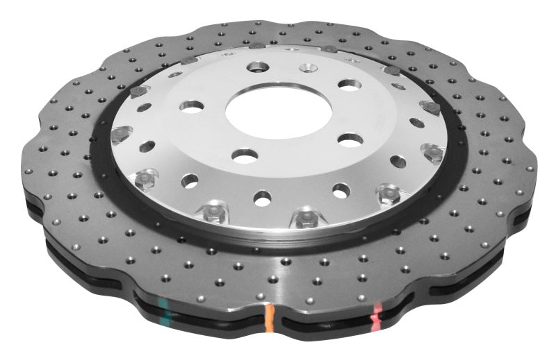 DBA 5000 Series Drilled Rotors - DBA 2014+ Audi RS Q3 Front 5000 Series Cross Drilled & Dimpled Rotor w/Clear Anodized Hat