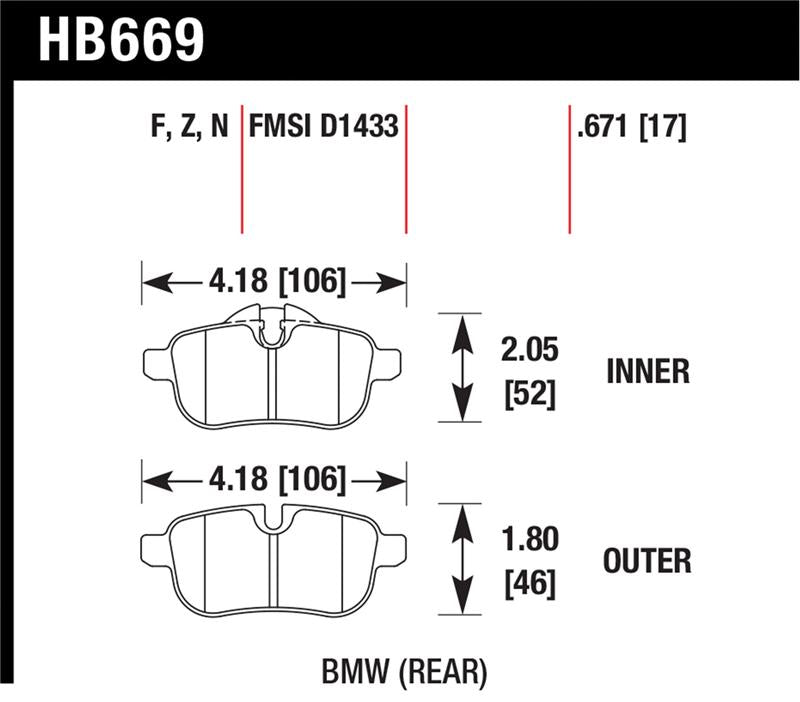 HAWK HP+ Brake Pad Sets - Hawk 09-12 BMW Z4 Rear Street Brake Pads